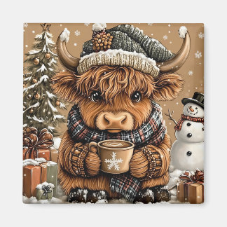 Cute Christmas Highland Cow Magnet