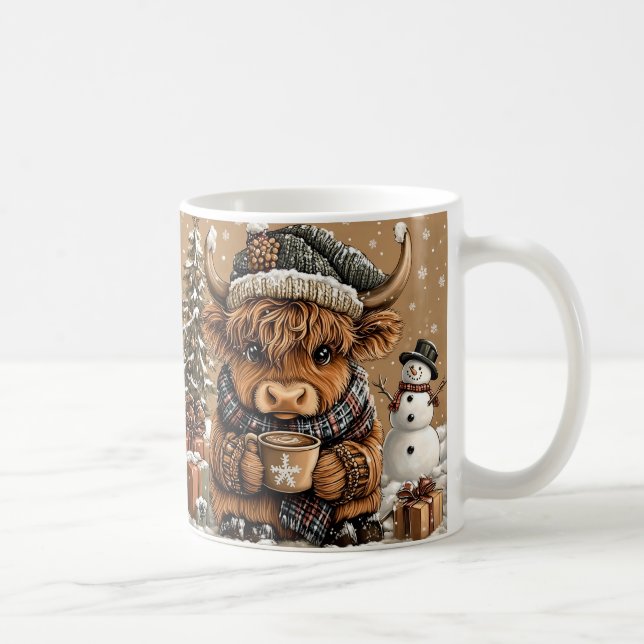 Cute Christmas Highland Cow Mug – Cozy Winter Mug (Right)