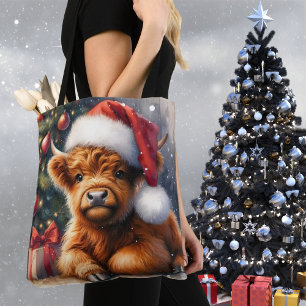 Cute Christmas Highland Cow Tote Bag