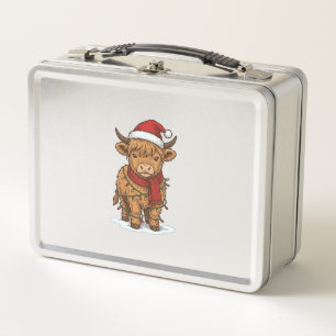 Cute Christmas Highland Cow Vintage Engraving Shir Metal Lunch Box