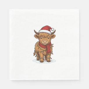 Cute Christmas Highland Cow Vintage Engraving Shir Napkin