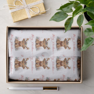 Cute Christmas Highland Cow with Festive Antlers Tissue Paper