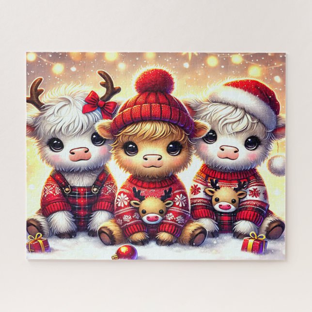 Cute Christmas Highland Cows Jigsaw Puzzle (Horizontal)