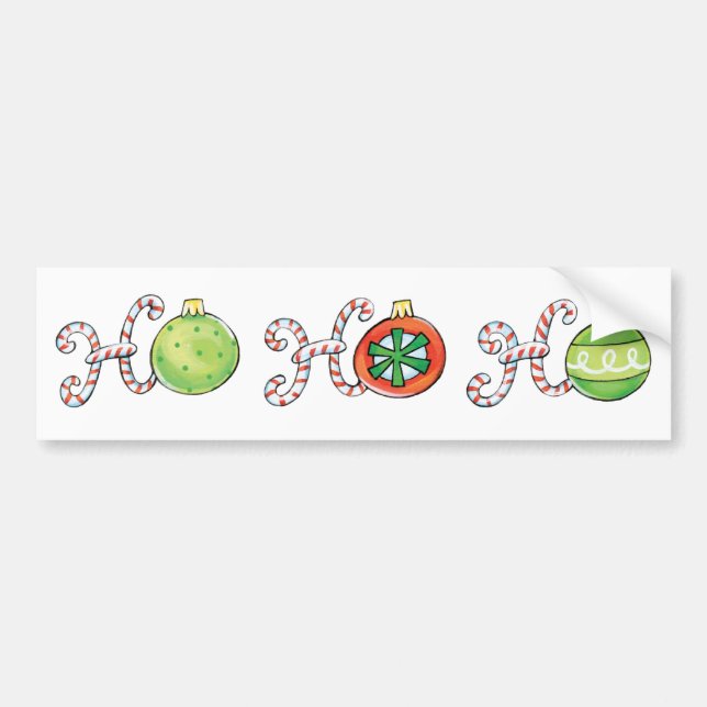 Cute Christmas Ho Ho Ho, Candy Canes Ornaments Bumper Sticker (Front)