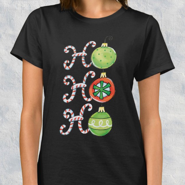 Cute Christmas Ho Ho Ho, Candy Canes Ornaments T-Shirt (Creator Uploaded)
