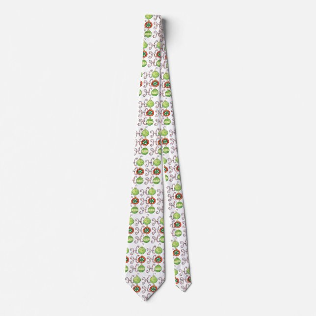 Cute Christmas Ho Ho Ho, Candy Canes Ornaments Tie (Front)