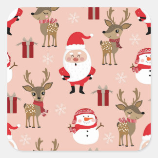 Cute Christmas Holiday Cartoon Square Sticker