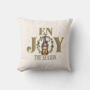 Cute Christmas Holiday Coffee Gnome  Throw Pillow