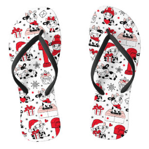 Cute Christmas Holiday Cows Farm Modern Pattern Flip Flops