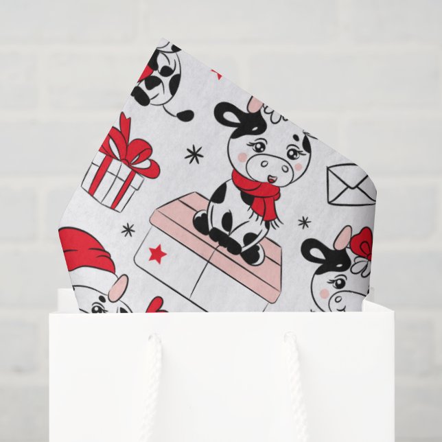 Cute Christmas Holiday Cows Gifts Modern Pattern Tissue Paper (Gift Bag)