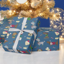 Cute Christmas Holiday Dog Pattern on Blue