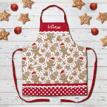 Cute Christmas Holiday Gingerbread Man Apron<br><div class="desc">A cute holiday gingerbread cookie pattern decorates this apron. Personalize it with your name. Border of apron has a red and white polka dot pattern with ric rac. Makes a fun gift for Christmas. Designed for you by Blackberry Boulevard.</div>