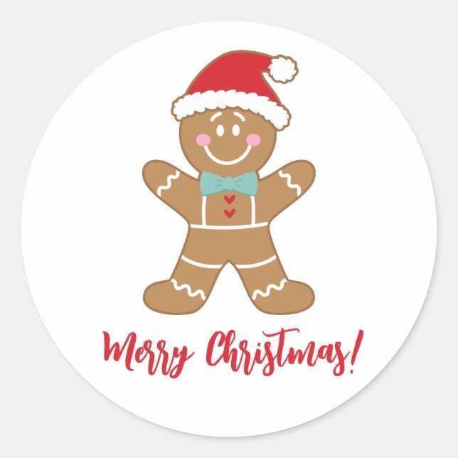 Cute Christmas Holiday Gingerbread Man Classic Round Sticker (Front)