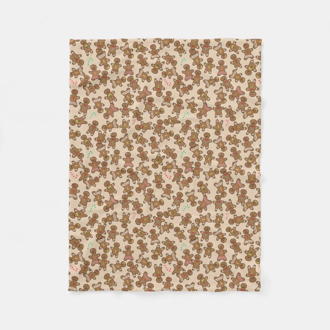Cute Christmas Holiday Gingerbread Men Cookies Fleece Blanket (Front)
