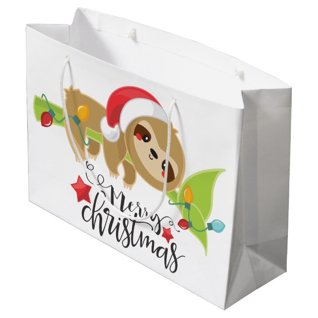 Cute Christmas Holiday Kawaii sloth Large Gift Bag (Back Angled)