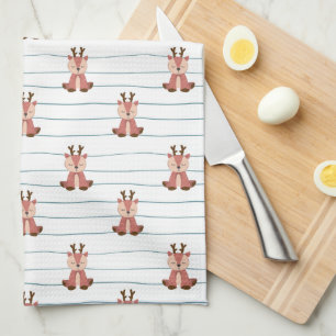 Cute Christmas Holiday Reindeer Pattern Kitchen Towel