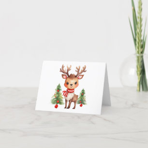 Cute Christmas Holiday Reindeer Xmas Trees BLANK  Card
