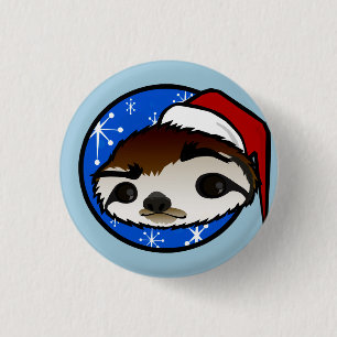 CUTE CHRISTMAS HOLIDAY SLOTH ROUND BUTTON