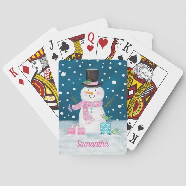 Cute Christmas Holiday Snowman Playing Cards (Back)