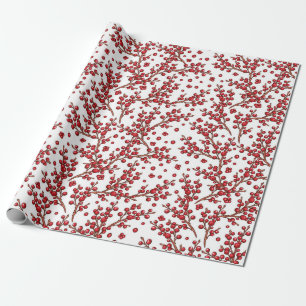 Cute Christmas Holly Branches Pattern Wrapping Paper