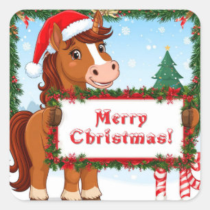 Cute Christmas Horse Square Sticker