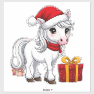 Cute Christmas Horse With Santa Hat