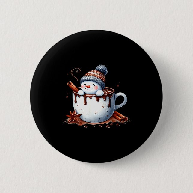 Cute Christmas Hot Chocolate Snowman  2 Inch Round Button (Front)