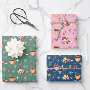 Cute Christmas Hot Cocoa Party Pattern Wrapping Paper Sheet