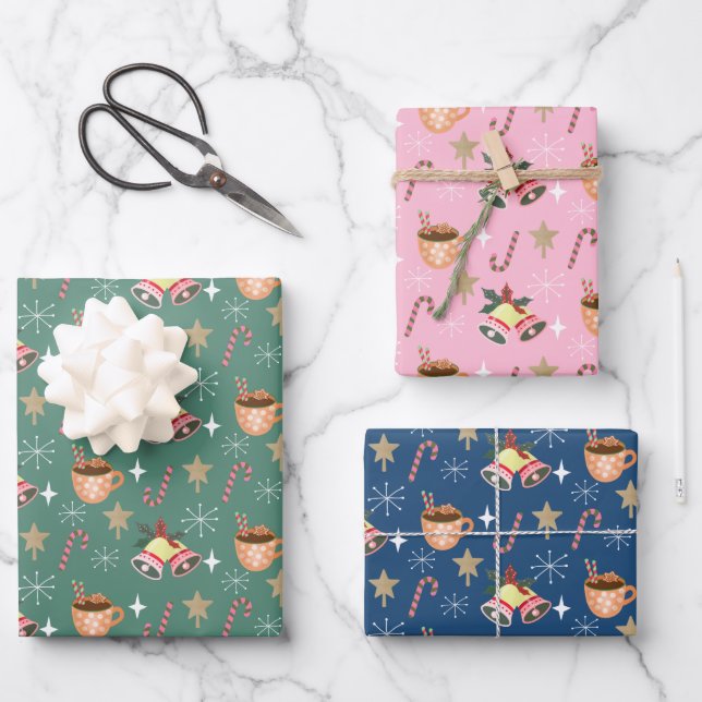 Cute Christmas Hot Cocoa Party Pattern Wrapping Paper Sheet (Front)