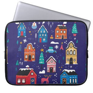 Cute Christmas houses flat vintage illustrations s Laptop Sleeve