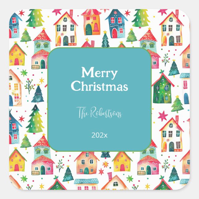 Cute Christmas Houses  Square Sticker (Front)
