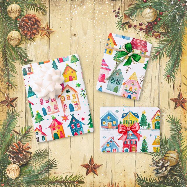 Cute Christmas Houses  Wrapping Paper Sheet (Cute Christmas Houses Wrapping Paper Sheets)