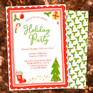 Cute Christmas Icons Scallop CUSTOM Holiday Party Invitation