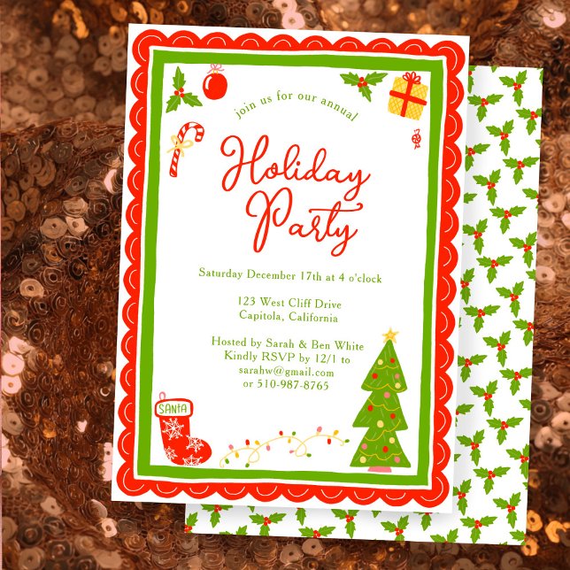 Cute Christmas Icons Scallop CUSTOM Holiday Party Invitation (Cute Christmas Icons Scalloped Edge CUSTOM Holiday Party Invitation
)