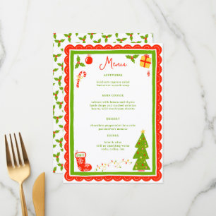 Cute Christmas Icons Scallop CUSTOM Holiday Party Menu