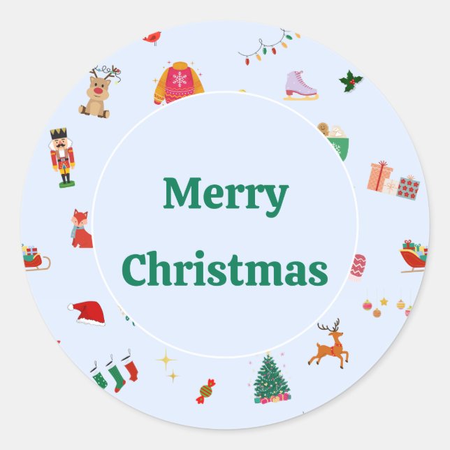 Cute Christmas illustrations small round sticker  (Front)