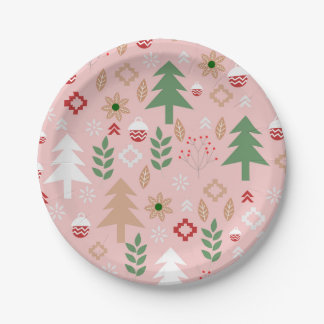 Cute Christmas in pink Paper Plate