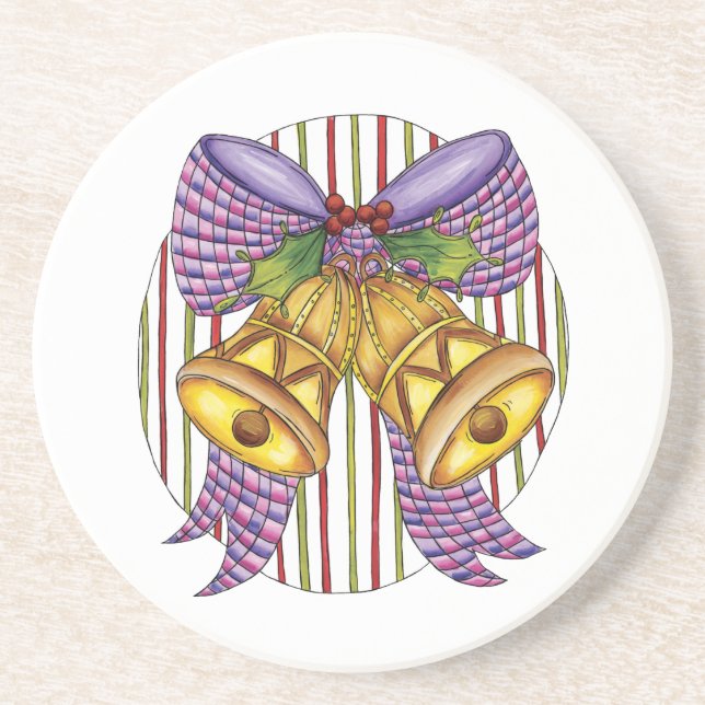 Cute Christmas Jingle Bells with Ribbon and Bow Coaster (Front)