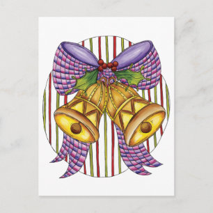 Cute Christmas Jingle Bells with Ribbon and Bow Holiday Postcard