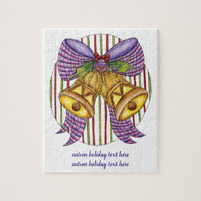 Cute Christmas Jingle Bells with Ribbon and Bow Jigsaw Puzzle (Vertical)