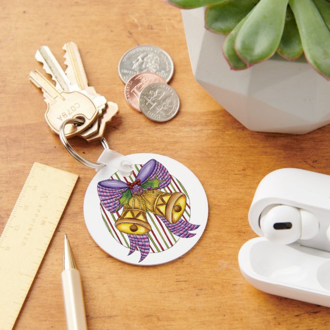 Cute Christmas Jingle Bells with Ribbon and Bow Keychain (Desk)