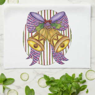 Cute Christmas Jingle Bells with Ribbon and Bow Kitchen Towel