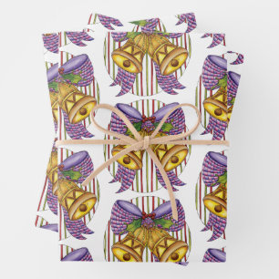 Cute Christmas Jingle Bells with Ribbon and Bow Wrapping Paper Sheet