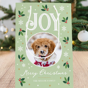 Cute Christmas Joy Snowflake Photo Green Medium Gift Bag