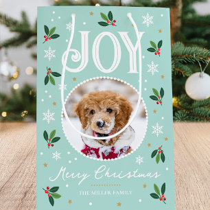 Cute Christmas Joy Snowflake Photo Mint Medium Gift Bag