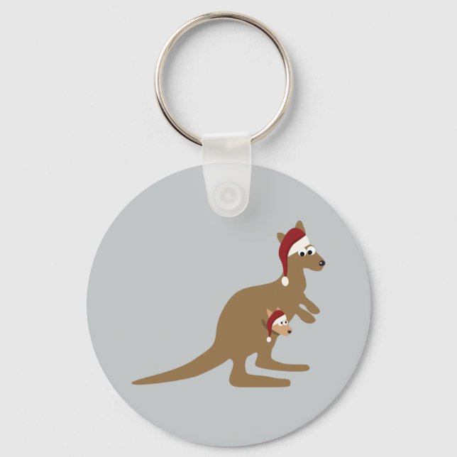 Cute Christmas Kangaroos Keychain (Front)