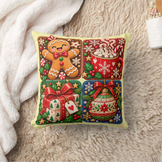 Cute Christmas Kawaii Illustration – Festive Throw Pillow