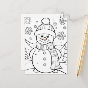 Cute Christmas kids colouring Snowman Postcard