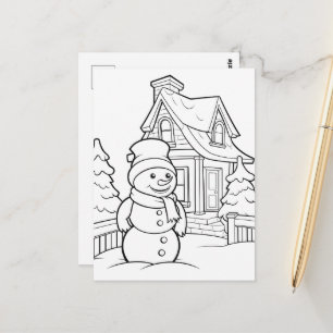 Cute Christmas kids colouring Snowman Postcard