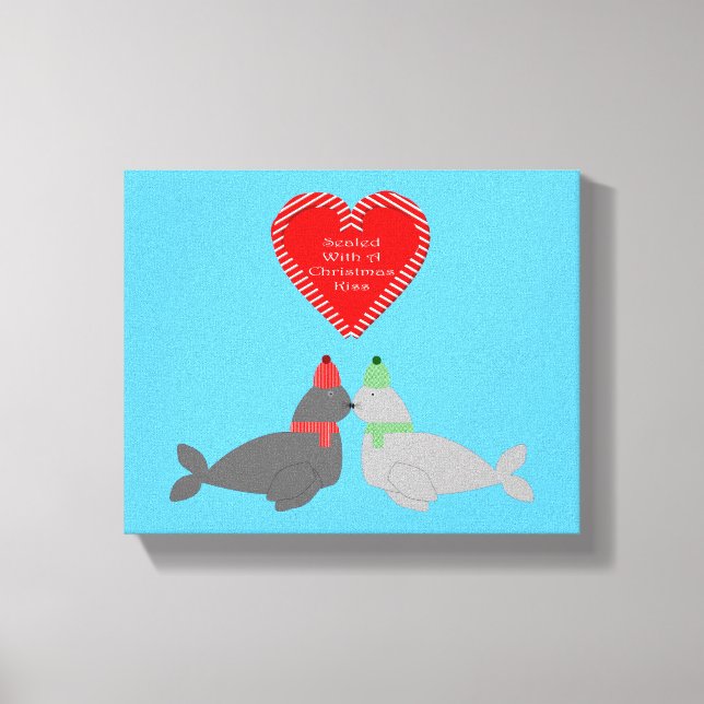 Cute Christmas Kissing Seals Canvas Print (Front)
